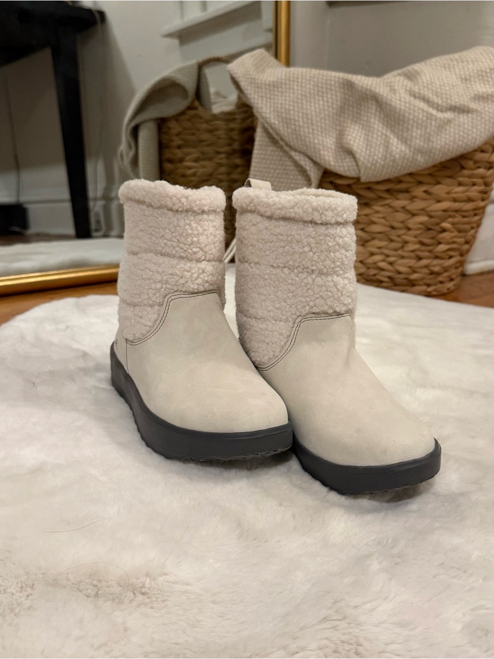 Jambu Cream Sherpa Ankle Boots with Black Sole Waterproof